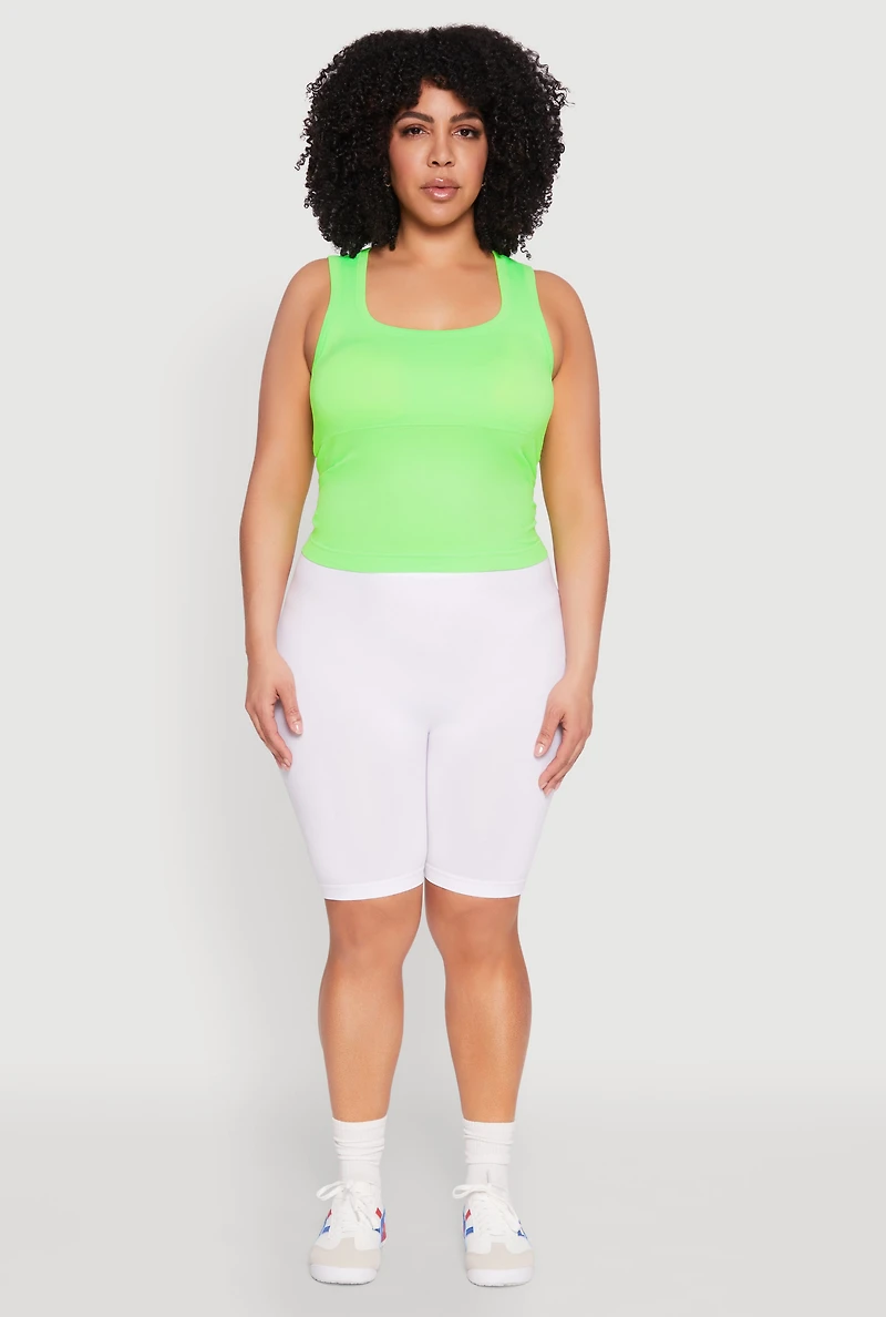 Womens Plus Size Seamless Square Neck Tank Top, Green, Size 2X-3X