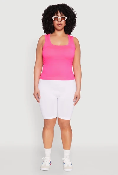 Womens Plus Size Seamless Square Neck Tank Top, Pink, Size 1X-2X