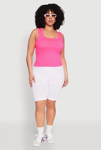 Womens Plus Size Seamless Square Neck Tank Top, Pink, Size 1X-2X