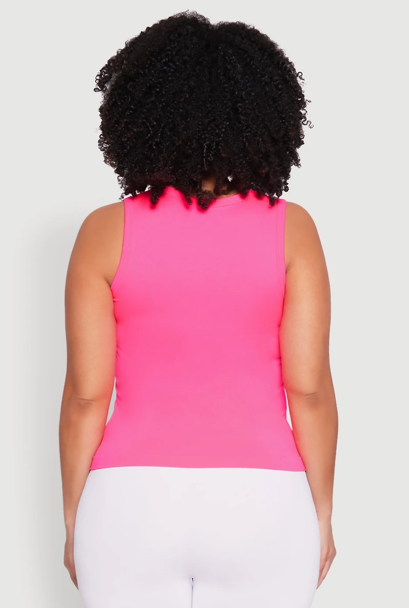 Womens Plus Size Seamless Square Neck Tank Top, Pink, Size 1X-2X