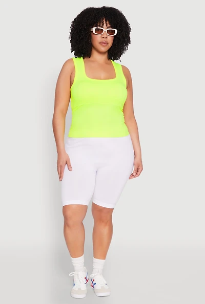 Womens Plus Size Seamless Square Neck Tank Top, Green, Size 1X-2X