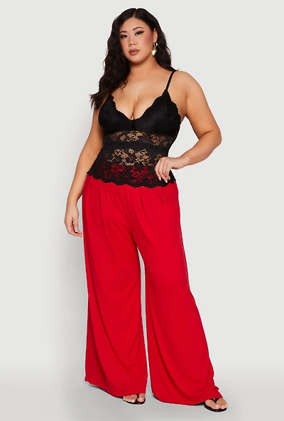 Womens Plus Size Floral Lace Cami, Black, Size 3X
