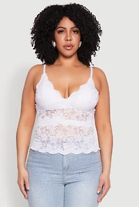 Womens Plus Size Floral Lace Cami, White, Size 2X