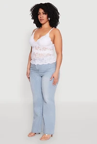 Womens Plus Size Floral Lace Cami, White, Size 2X