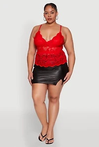 Womens Plus Size Floral Lace Cami, Red, Size 1X