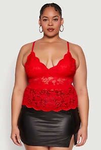 Womens Plus Size Floral Lace Cami, Red, Size 1X