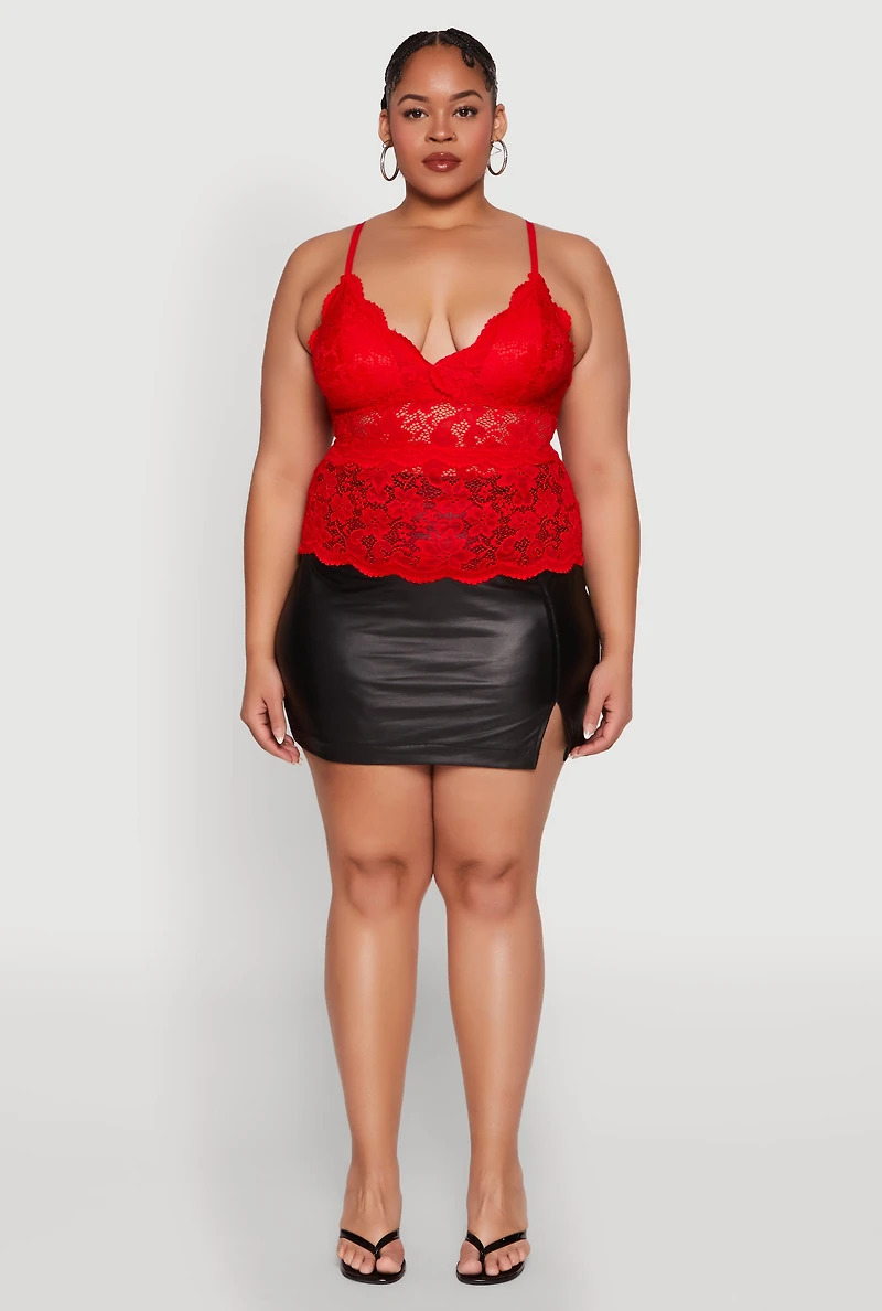 Womens Plus Size Floral Lace Cami, Red, Size 1X