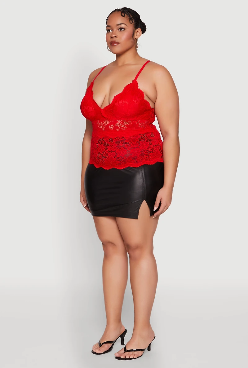Womens Plus Size Floral Lace Cami, Red, Size 1X