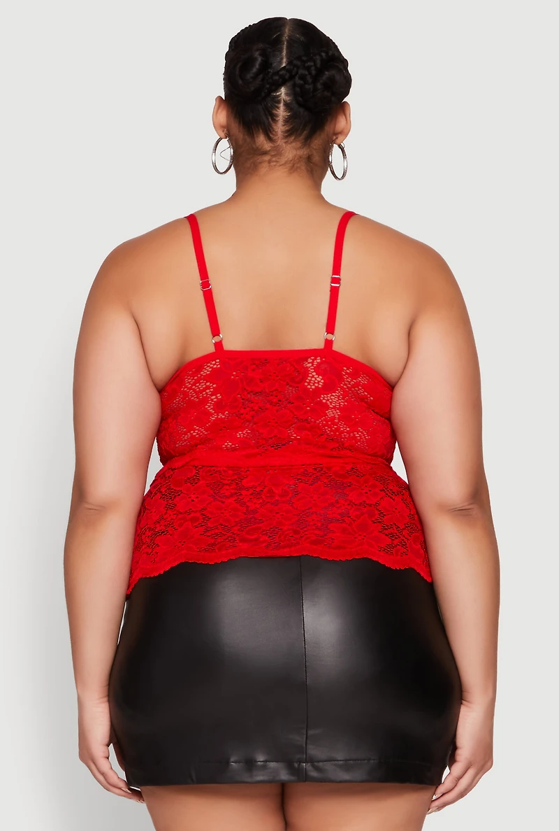 Womens Plus Size Floral Lace Cami, Red, Size 1X