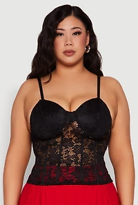 Womens Plus Size Lace Sweetheart Cami, Black, Size 2X
