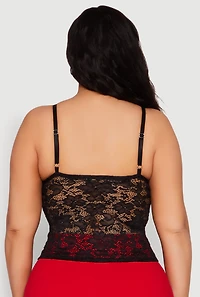 Womens Plus Size Lace Sweetheart Cami, Black, Size 2X