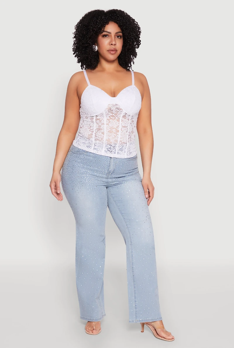 Womens Plus Size Lace Sweetheart Cami, White, Size 1X