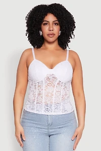 Womens Plus Size Lace Sweetheart Cami, White, Size 1X