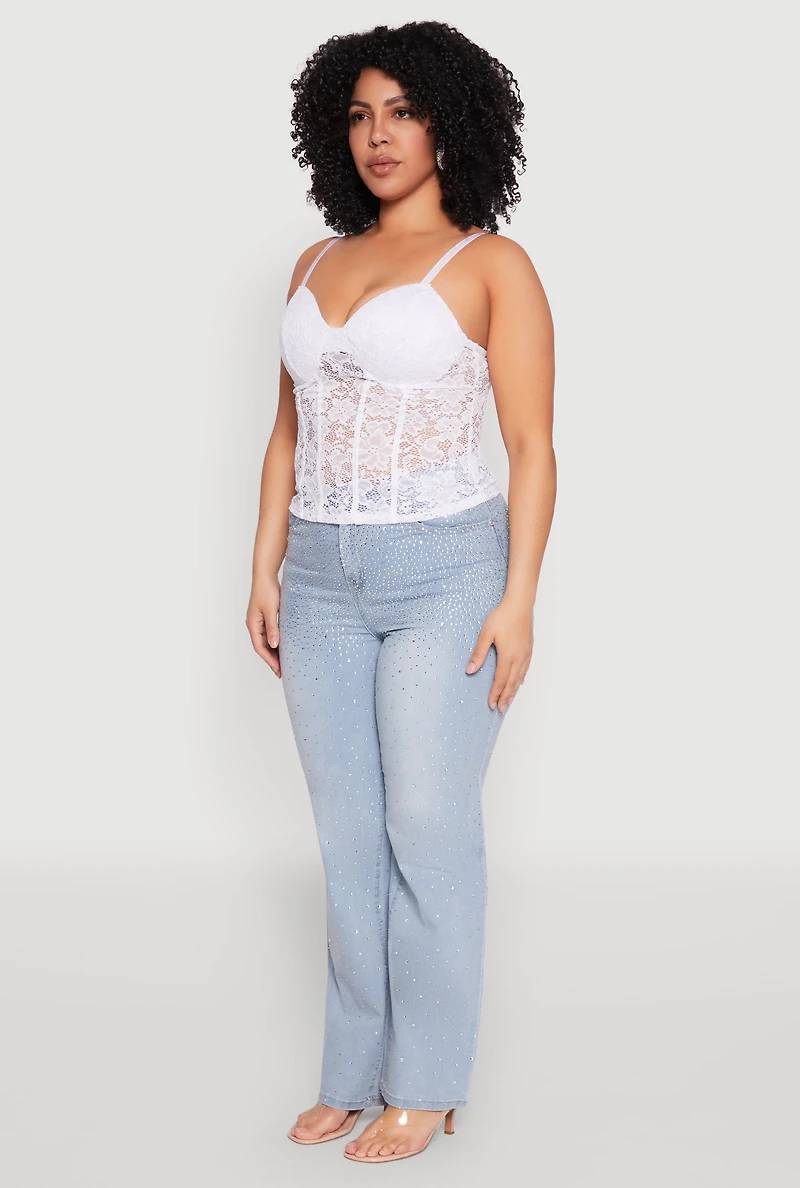 Womens Plus Size Lace Sweetheart Cami, White, Size 1X