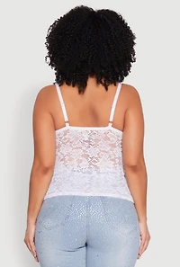Womens Plus Size Lace Sweetheart Cami, White, Size 1X