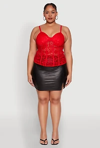 Womens Plus Size Lace Sweetheart Cami, Red, Size 2X