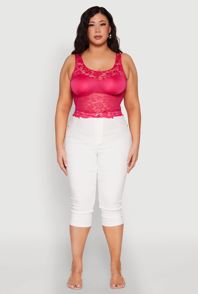 Womens Plus Size Lace Sweetheart Cami, Pink, Size 3X