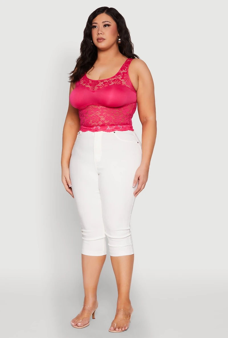 Womens Plus Size Lace Sweetheart Cami, Pink, Size 3X