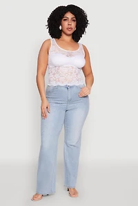 Womens Plus Floral Lace Scoop Neck Tank Top, White,