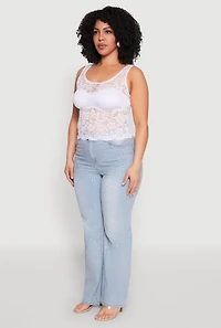 Womens Plus Floral Lace Scoop Neck Tank Top, White,