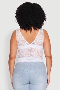 Womens Plus Floral Lace Scoop Neck Tank Top, White,