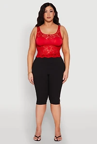 Womens Plus Size Floral Lace Scoop Neck Tank Top, Red, Size 1X