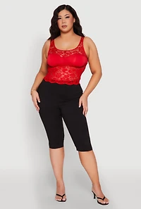 Womens Plus Size Floral Lace Scoop Neck Tank Top, Red, Size 1X