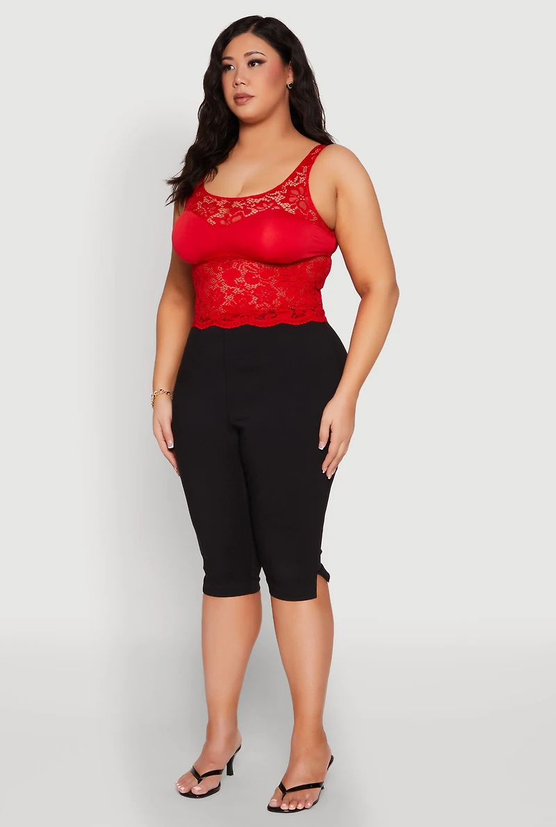 Womens Plus Size Floral Lace Scoop Neck Tank Top, Red, Size 3X