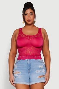 Womens Plus Floral Lace Scoop Neck Tank Top, 1X