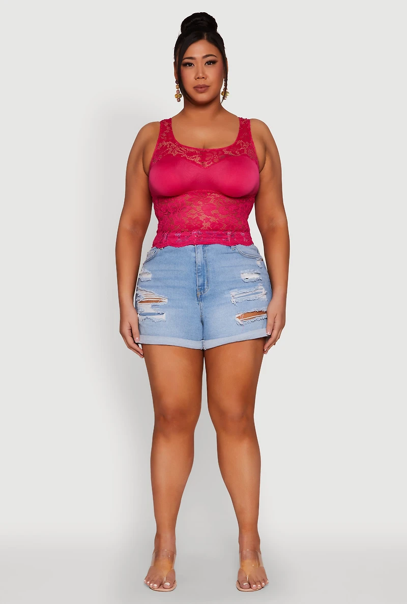 Plus Floral Lace Scoop Neck Tank Top