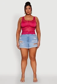 Plus Floral Lace Scoop Neck Tank Top