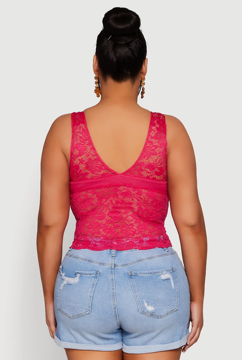 Plus Floral Lace Scoop Neck Tank Top