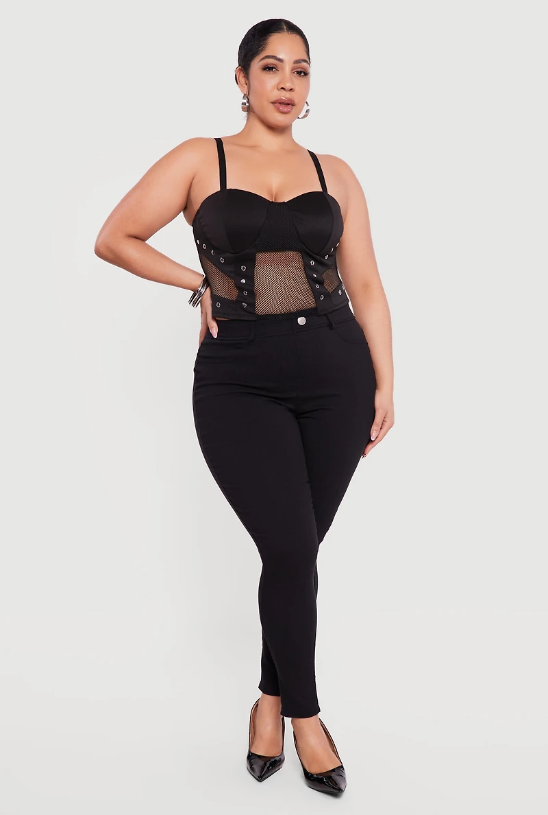 Plus Fishnet Grommet Detail Bustier Crop Top