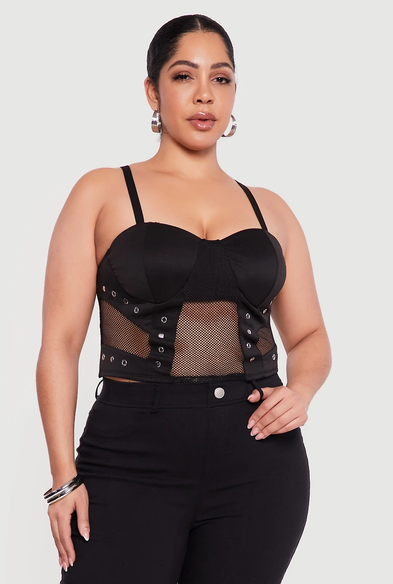 Plus Fishnet Grommet Detail Bustier Crop Top