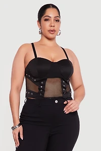 Plus Fishnet Grommet Detail Bustier Crop Top