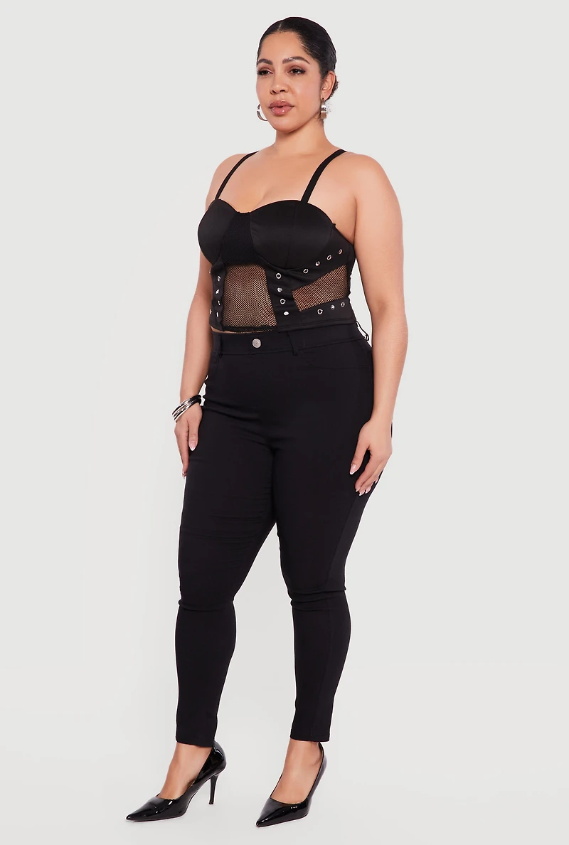 Plus Fishnet Grommet Detail Bustier Crop Top