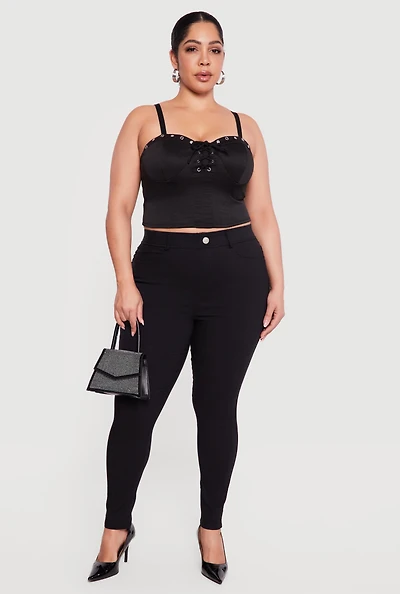 Plus Grommet Detail Lace Up Bustier Crop Top