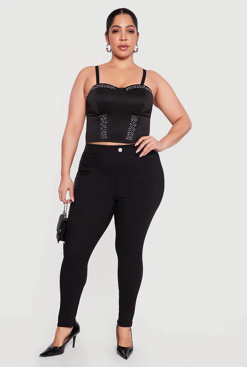 Plus Rhinestone Cropped Sweetheart Bustier Top