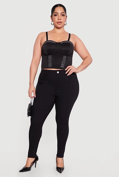 Plus Rhinestone Cropped Sweetheart Bustier Top