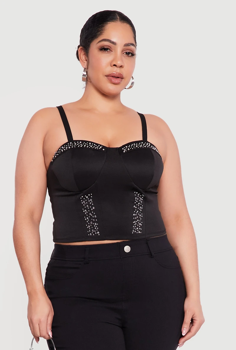 Plus Rhinestone Cropped Sweetheart Bustier Top