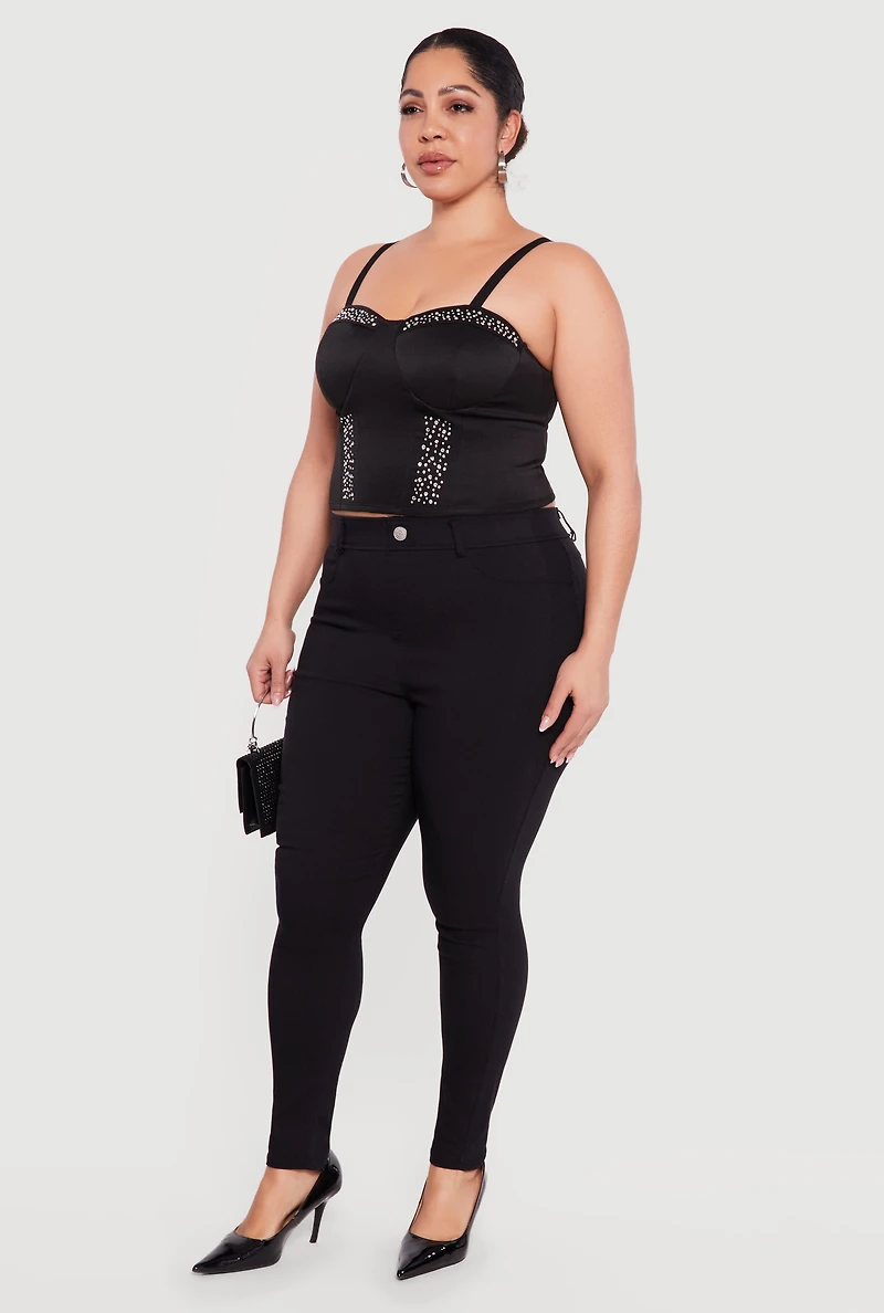 Plus Rhinestone Cropped Sweetheart Bustier Top