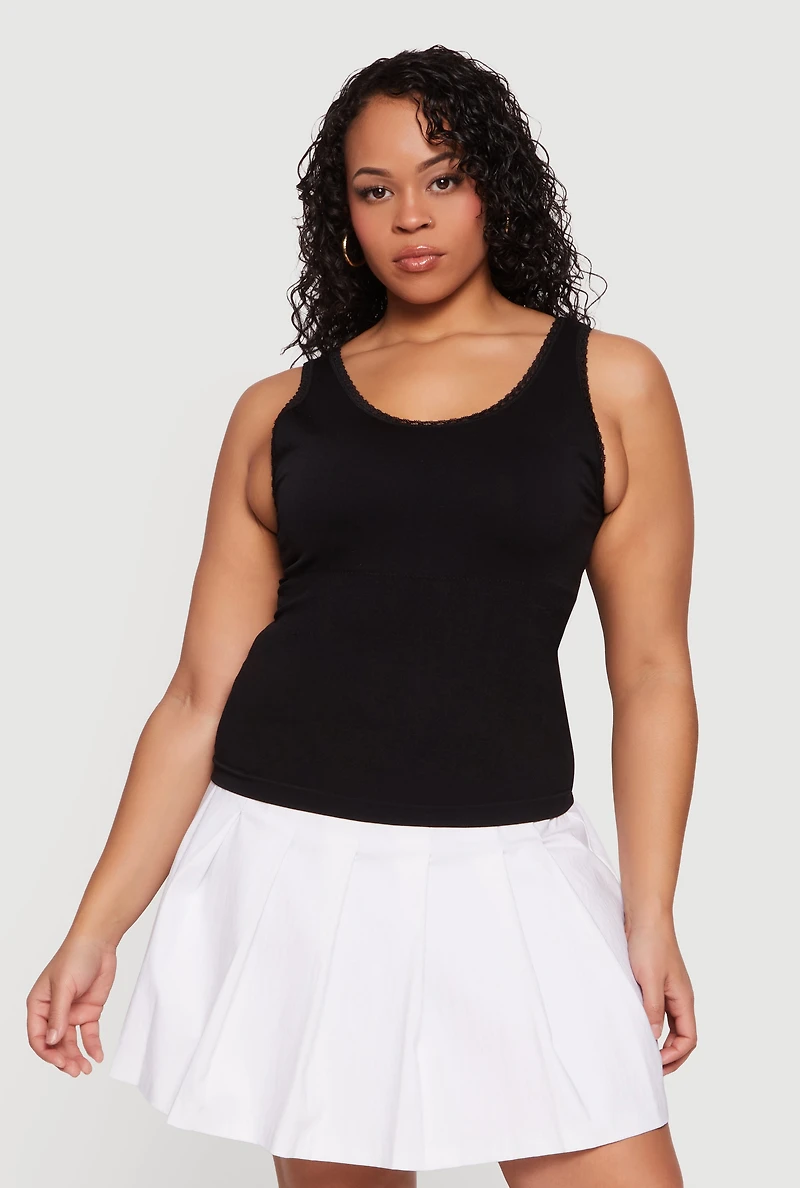 Plus Lace Trim Scoop Neck Tank Top