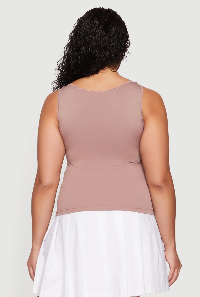 Plus Lace Trim Scoop Neck Tank Top