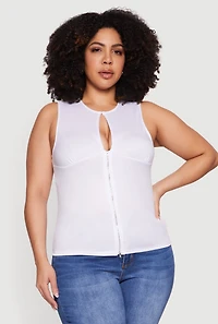 Plus Keyhole Detail Ruched Zip Front Top