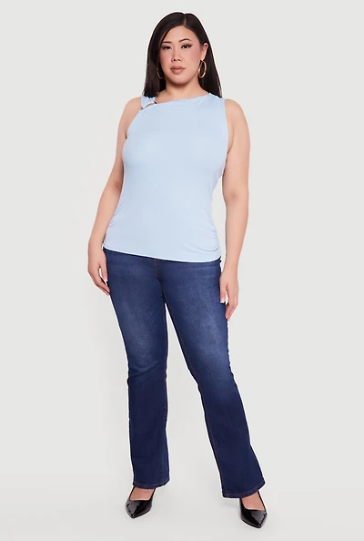 Plus Metallic Detail Asymmetrical Ruched Side Top