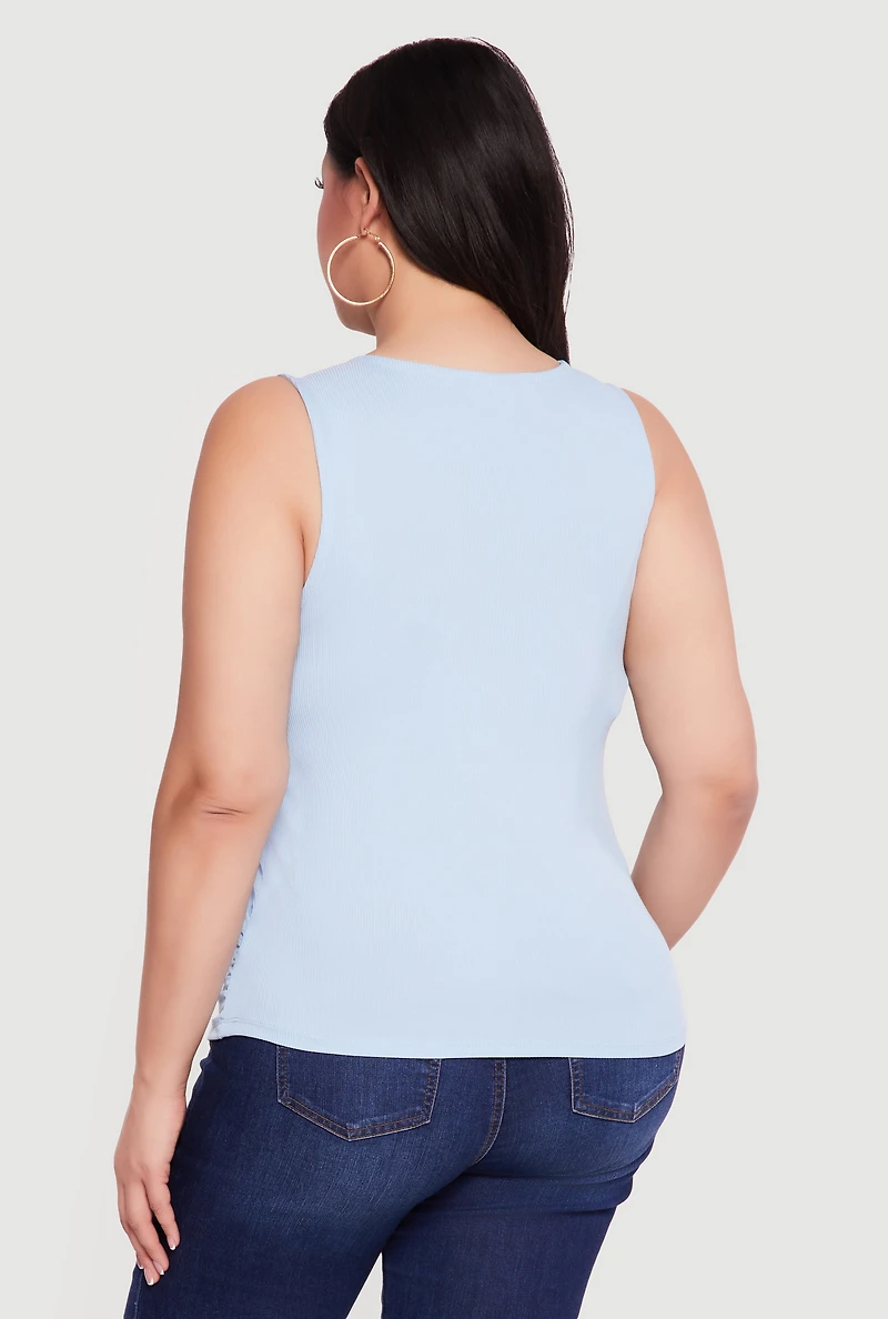 Plus Metallic Detail Asymmetrical Ruched Side Top