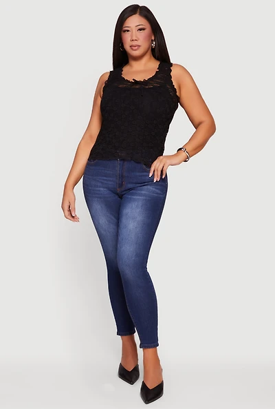Plus Lace Lettuce Edge Bow Detail Tank Top