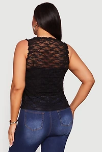 Plus Lace Lettuce Edge Bow Detail Tank Top