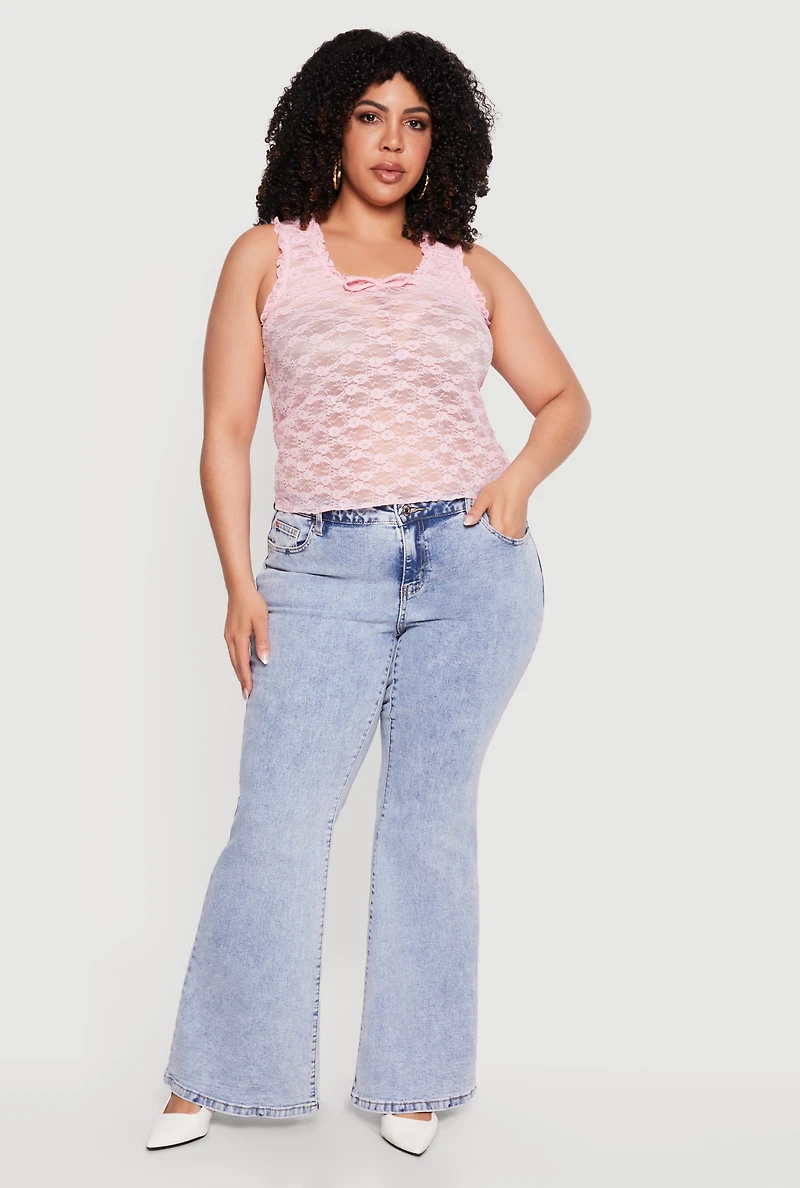 Plus Lace Lettuce Edge Bow Detail Tank Top