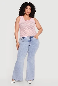 Plus Lace Lettuce Edge Bow Detail Tank Top